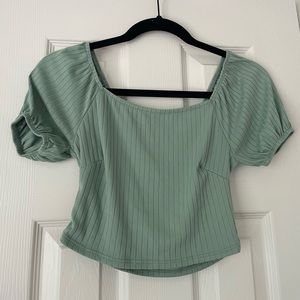 Puff Sleeve Tie Back Teal Crop Top